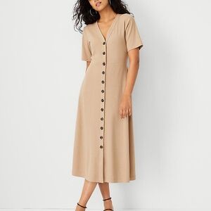 Ann Taylor Ribbed Button Front Midi Dress